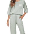 thumbnail image 4 of INSPIRE CHIC Women's Satin Pajama Set 3/4 Sleeves Tops with Pants Sleepwear Lounge Nightwear L Green, 4 of 5