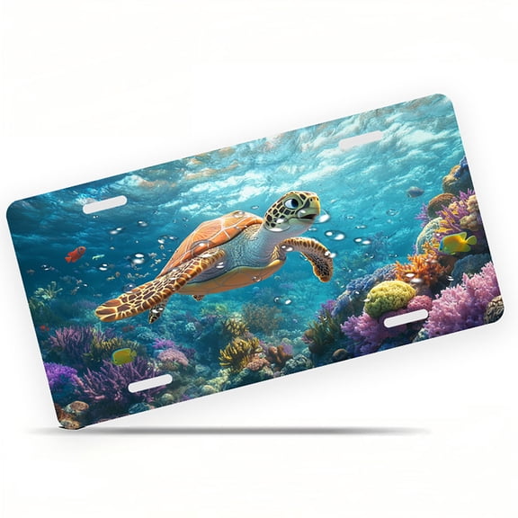 Sea Turtle in Coral Reef Funny Personalized License Plate Rust-proof Stainless Steel Metal License Plate Suitable For Men And Women 12.2" x 6.2"