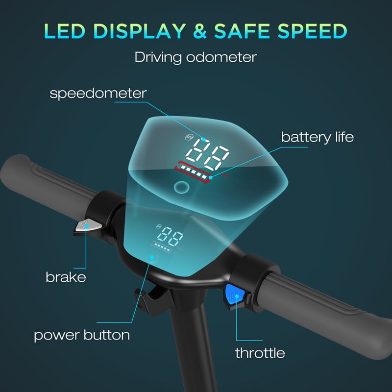 RCB Electric Scooter for Kids,Max Speed 9.3 mph,6.5 Miles Range,Rainbow LED Lights&Display,Foldable&Portable,Blue