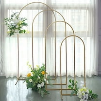 BalsaCircle 4 Gold Metal Floral Display Frame Round Top Backdrop Stand Wedding Arch Set Party Events Decorations