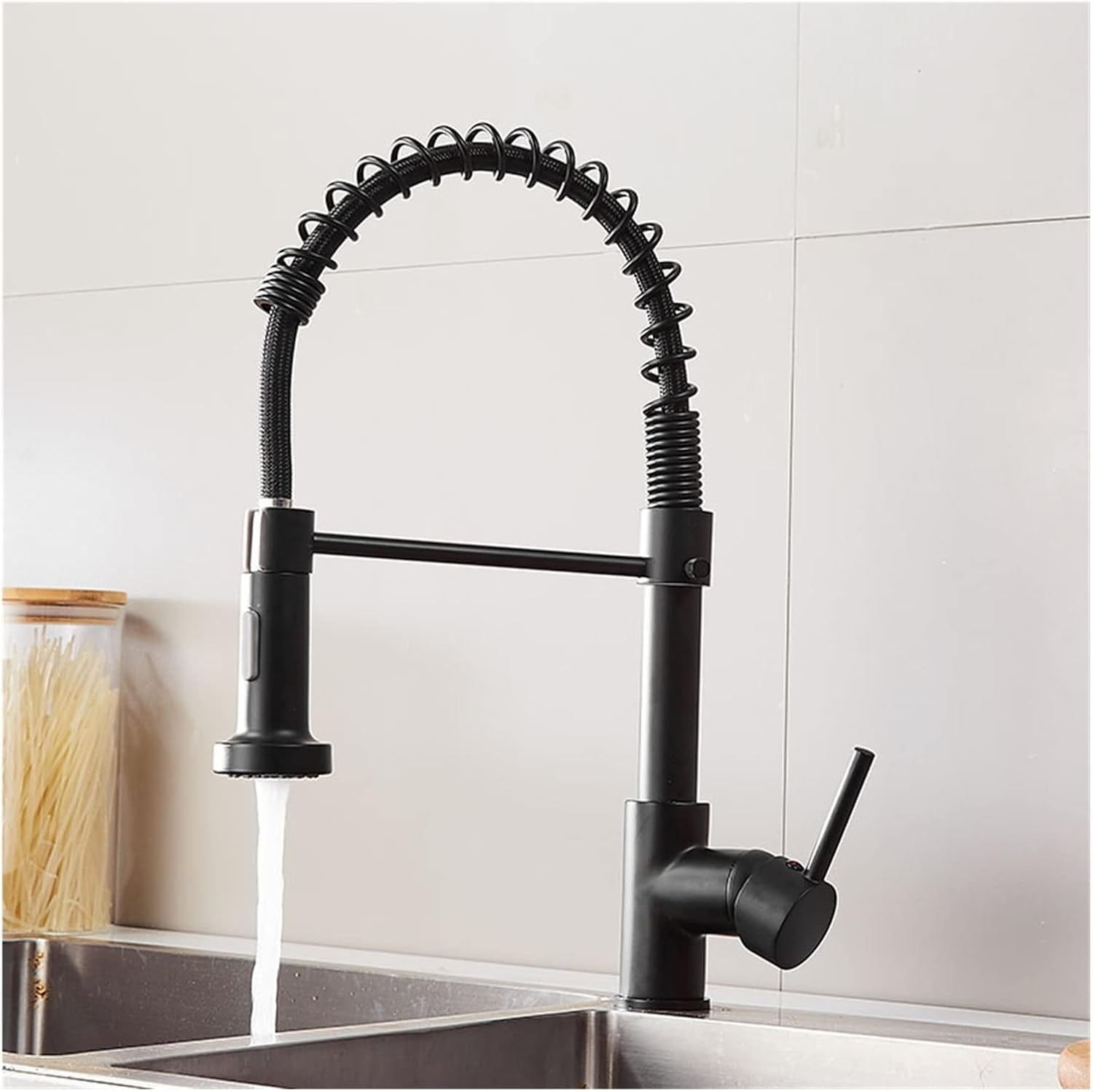 Kitchen Faucets Brush Brass Faucets for Kitchen Sink Single Lever Pull Out Spring Spout Mixers Tap Hot Cold Water Crane