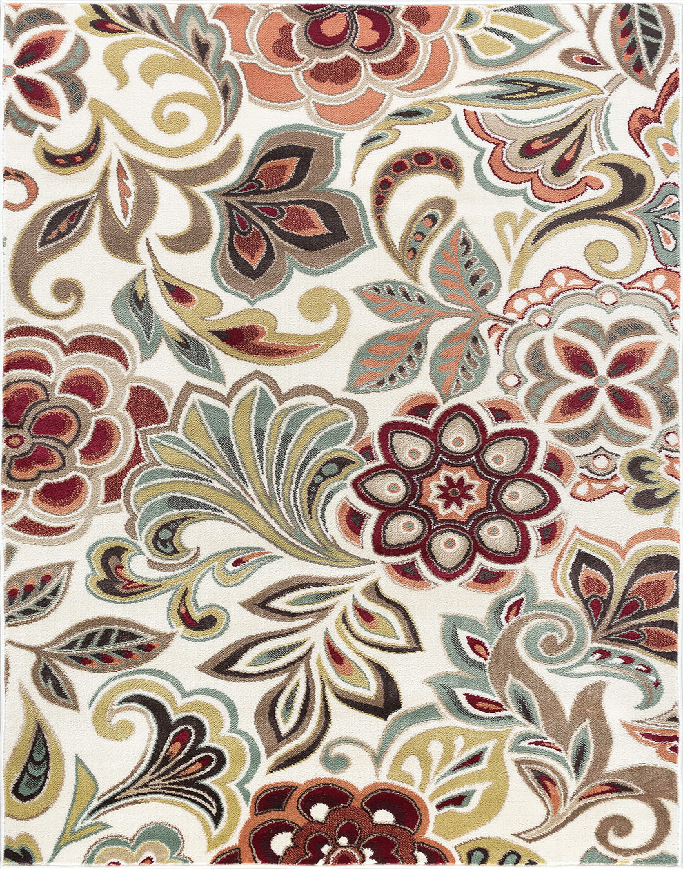 Deco Transitional 8' x 10' Ivory and Red Polypropylene Indoor Area Rug