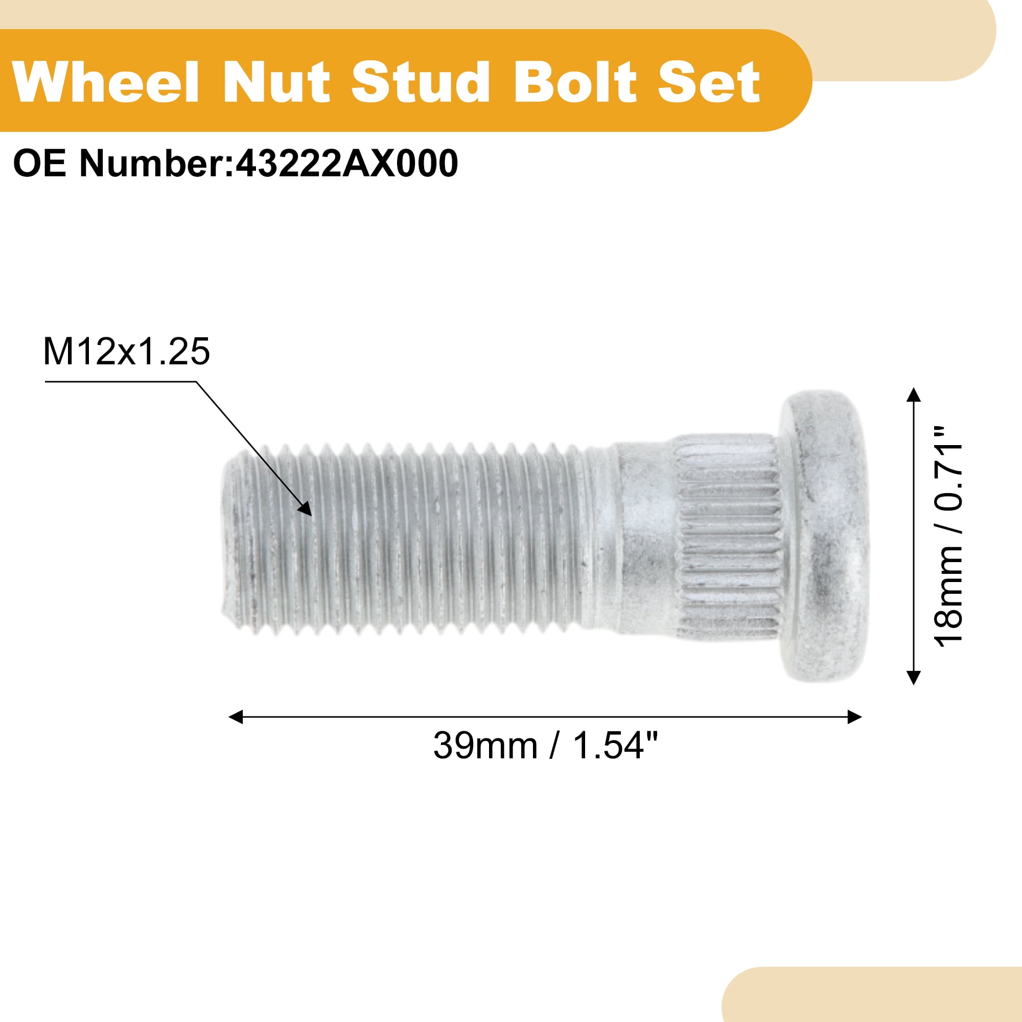 Unique Bargains 4 Pcs M12x1.25 Wheel Lug Stud for Nissan Versa 2012-2019 Front Rear Set