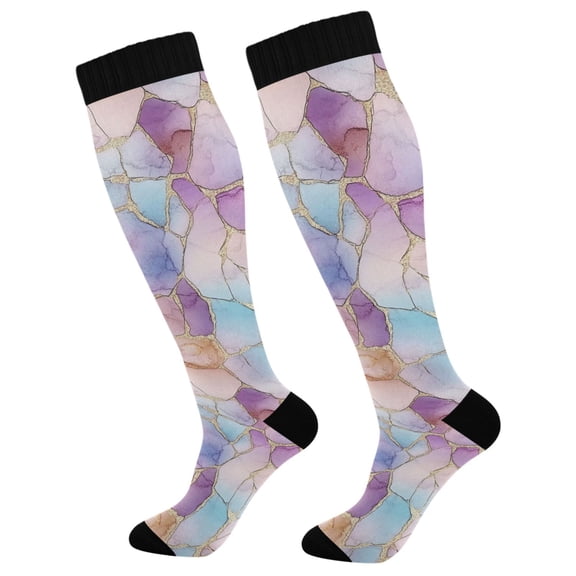 FORMRS Womens Knee High Socks Casual Long Thick Travel Daily Wear, 1 Pair, Watercolor Marble Pattern