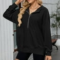 thumbnail image 6 of Zpanxa Women's Half Zip Hooded Sweatshirt Solid Color Pullover with Split Hem Front Pockets Modern Athletic Streetwear Top, 6 of 8