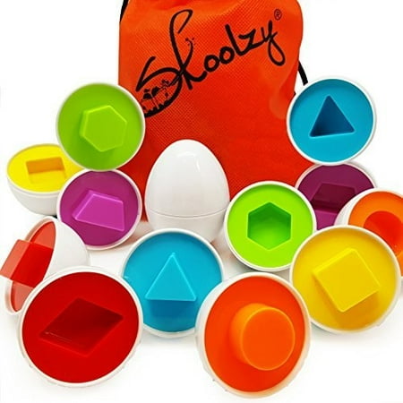 Motor Game - skoolzy shapes toddler games egg toy learning colors and geometric shapes matching preschool toys puzzles for 2, 3, 4 year olds - montessori fine motor skills sorting educational easter eggs and bag