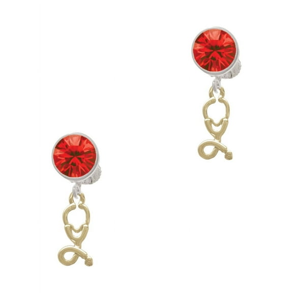 Delight Jewelry Goldtone Stethoscope Red Crystal Clip on Earrings