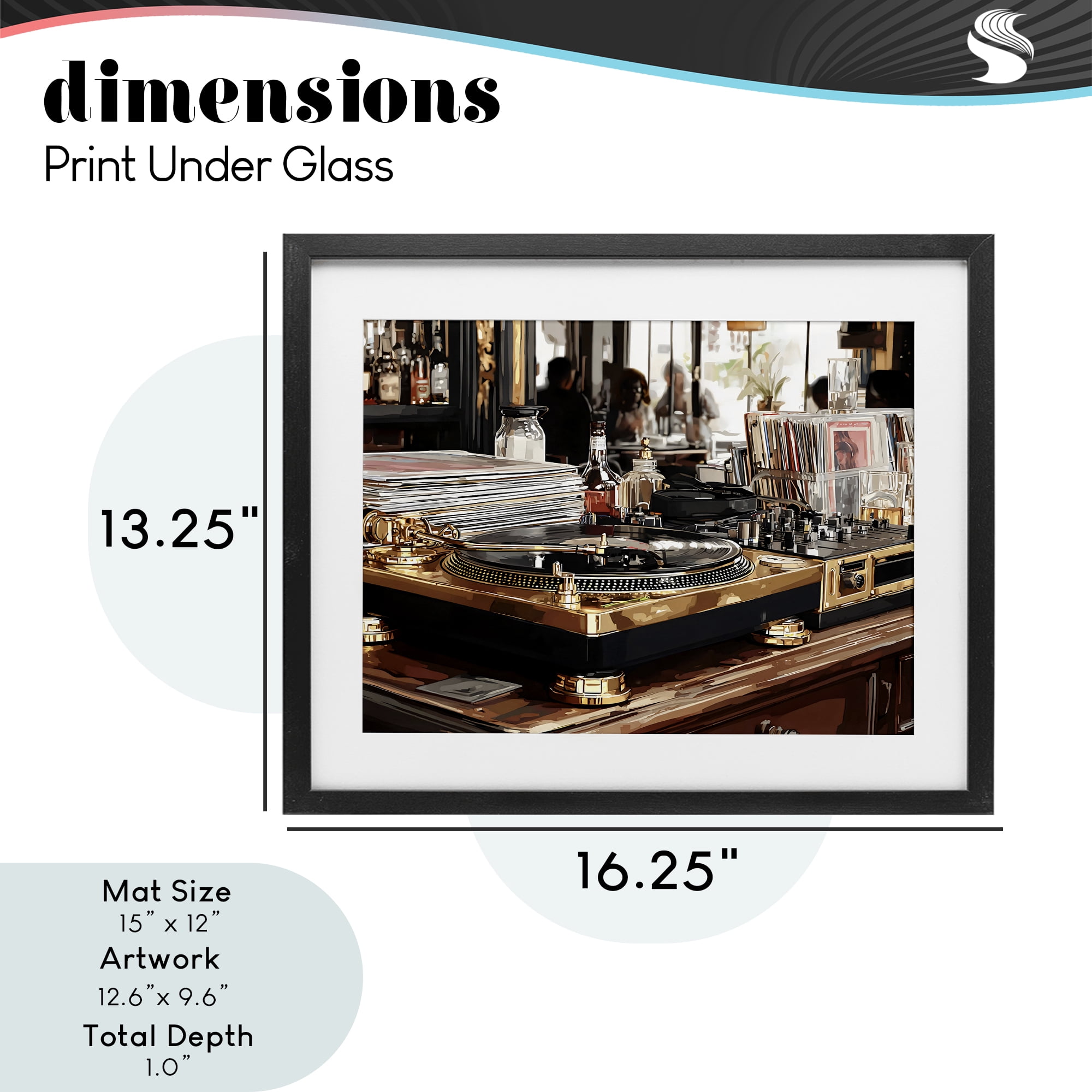 Stupell Industries Work Place Vintage Gold Turntable Black Framed Print Under Glass, design by Franklyn Gregory