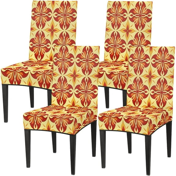 Tribals Floral Chair Covers for Dining Room Set of 4, Washable Spandex Parsons Slipcovers, Removable Kitchen Chair Cover, Stretch Seat Protector for Home Party Hotel