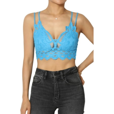 

Women s PLUS Cross Strap & Stretchy Smocked Back Crochet Lace Bralette Pad Bra Top