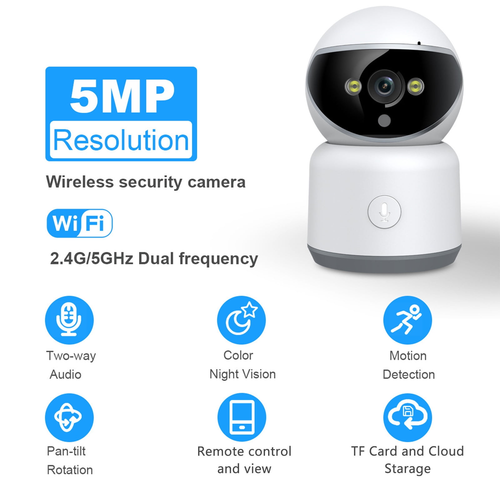 5G WiFi Security Camera with 355° Pan 90° Tilt 2K Full Color Night Vision Two Way Audio Motion Detection Mobile App Remote Access Indoor Home Surveillance Monitor