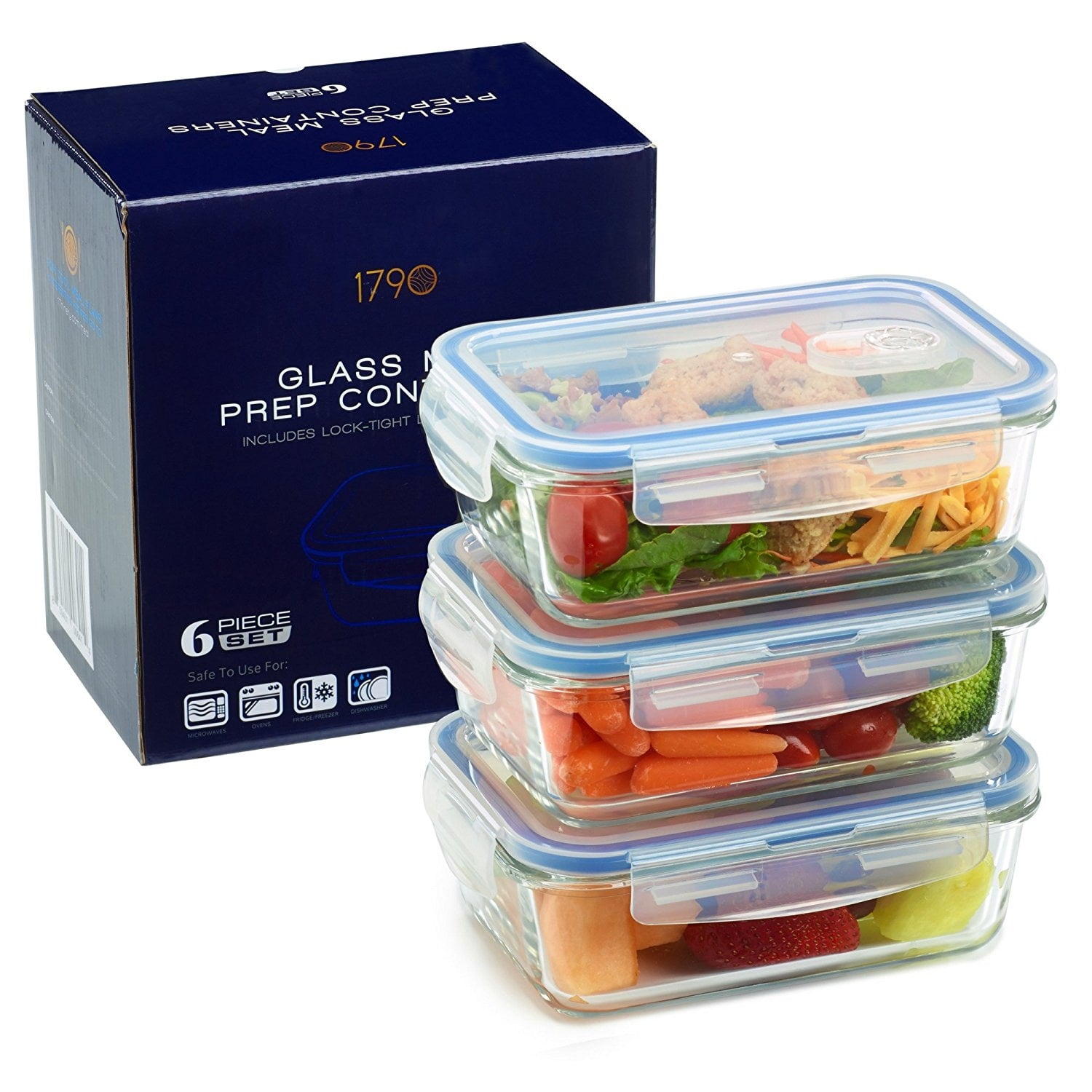 3 Pack Glass Meal Prep Containers For Food Storage W Snap Locking 3 Pack Glass Meal Prep Containers For Food Storage W Snap Locking Lids Airtight Leak Proof Bpa Free Oven Dishwasher Microwave Freezer Safe