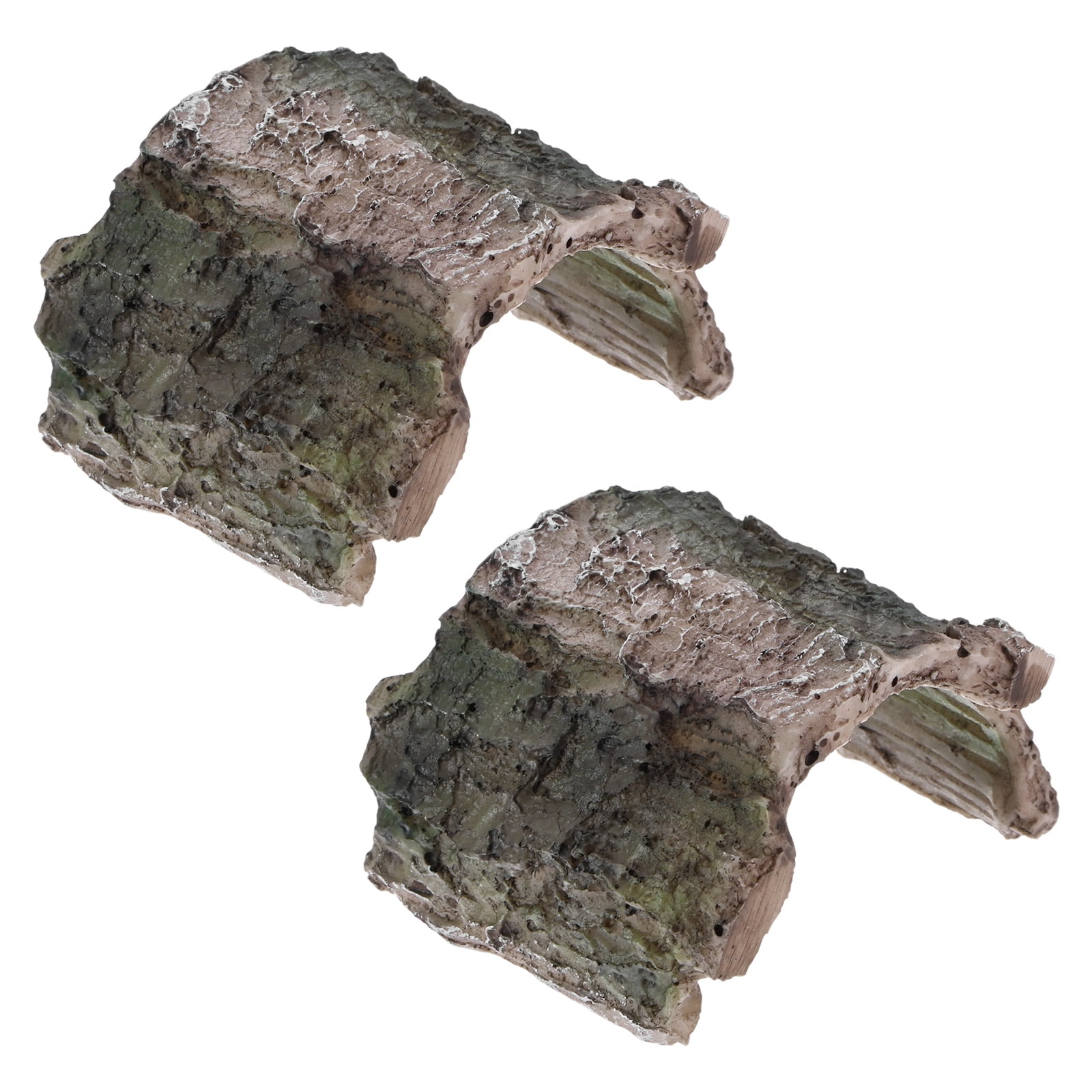 2-Pack Reptile Hide Basking Platform, 3.2"x2.6"x2" Brown, Green Resin Reptile Tank Decor, Bearded Dragon Tank Accessories