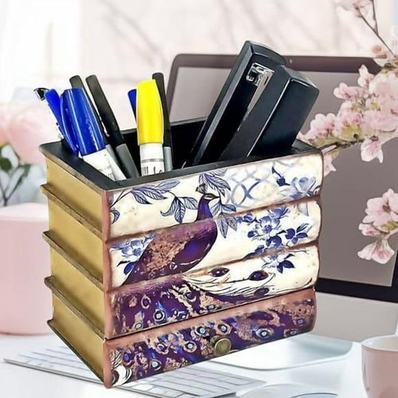 Bellaa 22494 Pen Pencil Holder Cell Phone Stand Desk Office Organizer Container Cup Pot Multi Purpose Caddy Distressed Retro Rustic Vintage Old World Shabby Chic
