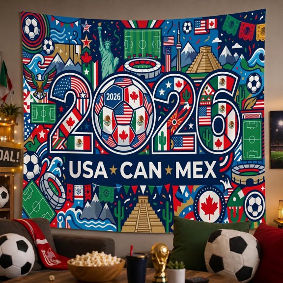XaaKee Large Tapestry, Tournament Typography Art Soccer Tapestry, High-Quality Polyester Room Tapestry For Wall Hanging, 60x40Inch