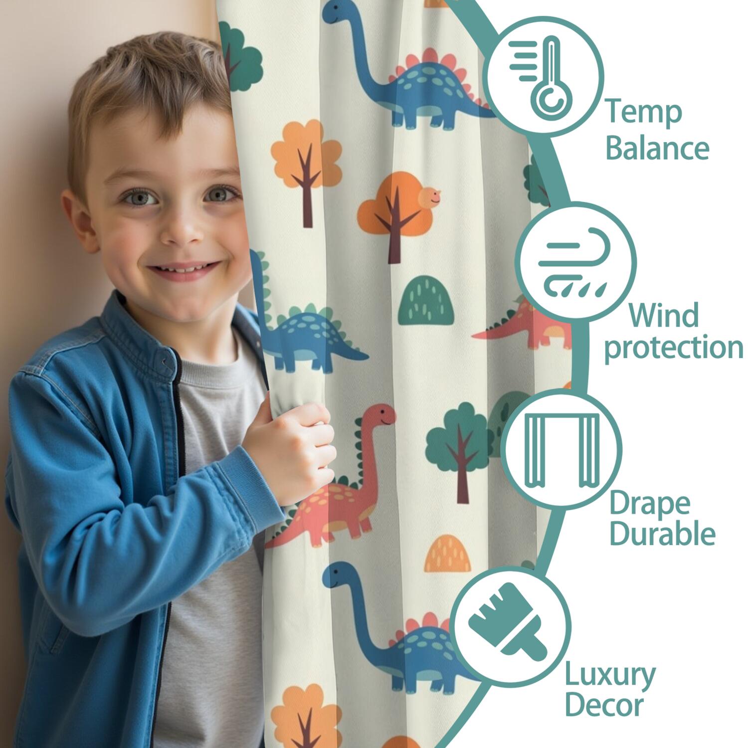 Blackout Kids Curtains,Beige Dinosaurs Landscapes Pattern Childrens Insulated Curtains Set Of 2,Bedroom Essentials,Toddler Room Decor 42"x63"