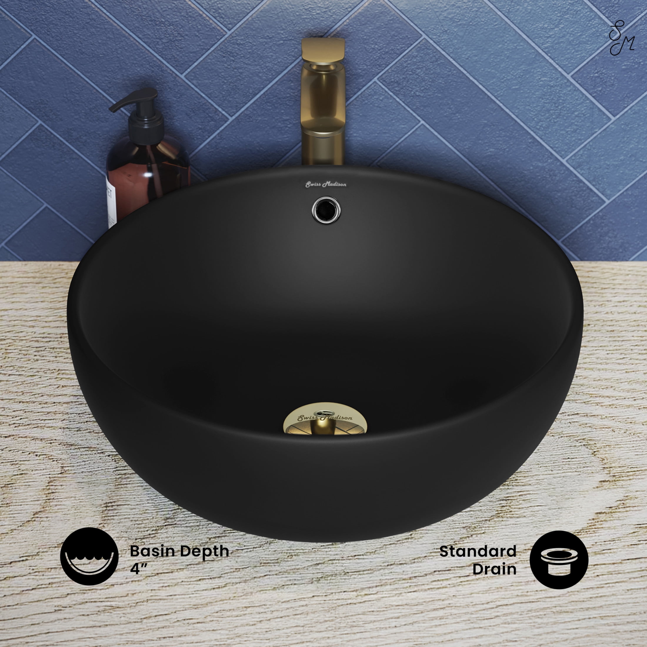 Sublime 17” Round Vessel Sink in Matte Black