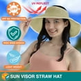 thumbnail image 2 of SUN CUBE Sun Visor Hats Women, Straw Beach Hats for Women, Wide Brim Summer Ponytail Hat, Packable Rollup Visor, Travel Foldable UV Protection Sunhat - Khaki, 2 of 8