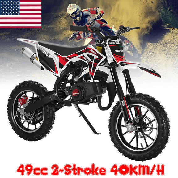 Floseru 49cc High Power Kids Dirt Bike, 2-Stroke Mini Motorcycle Gas Powered Trail Bike - Mini Dirt Bikes with Hydraulic Shock Absorbers 220LBS Capacity 12-18 Miles Range 40KM/H