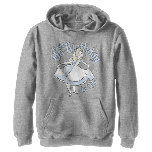 Boy's Alice in Wonderland Happy Un-Birthday To Me Pull Over Hoodie Athletic Heather X Large