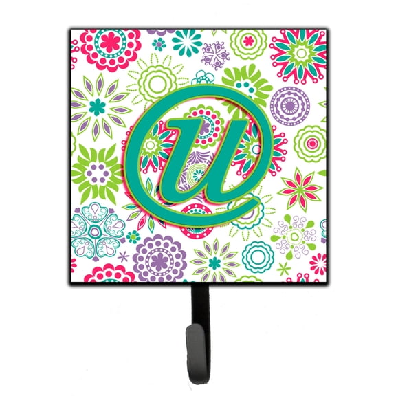 Letter U Flowers Pink Teal Green Initial Leash or Key Holder