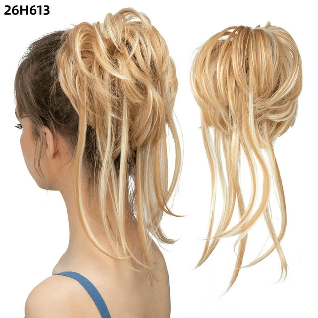 Zhuge Moño desordenado, extensión de moño despeinado, banda elástica para el cabello, moño rizado, coletero para mujer, rubio A
