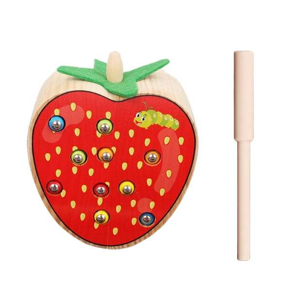 juego de madera fruta oruga pesca pesca gusanos juego para niños Fresa2 Zulema Juguete de madera para niños