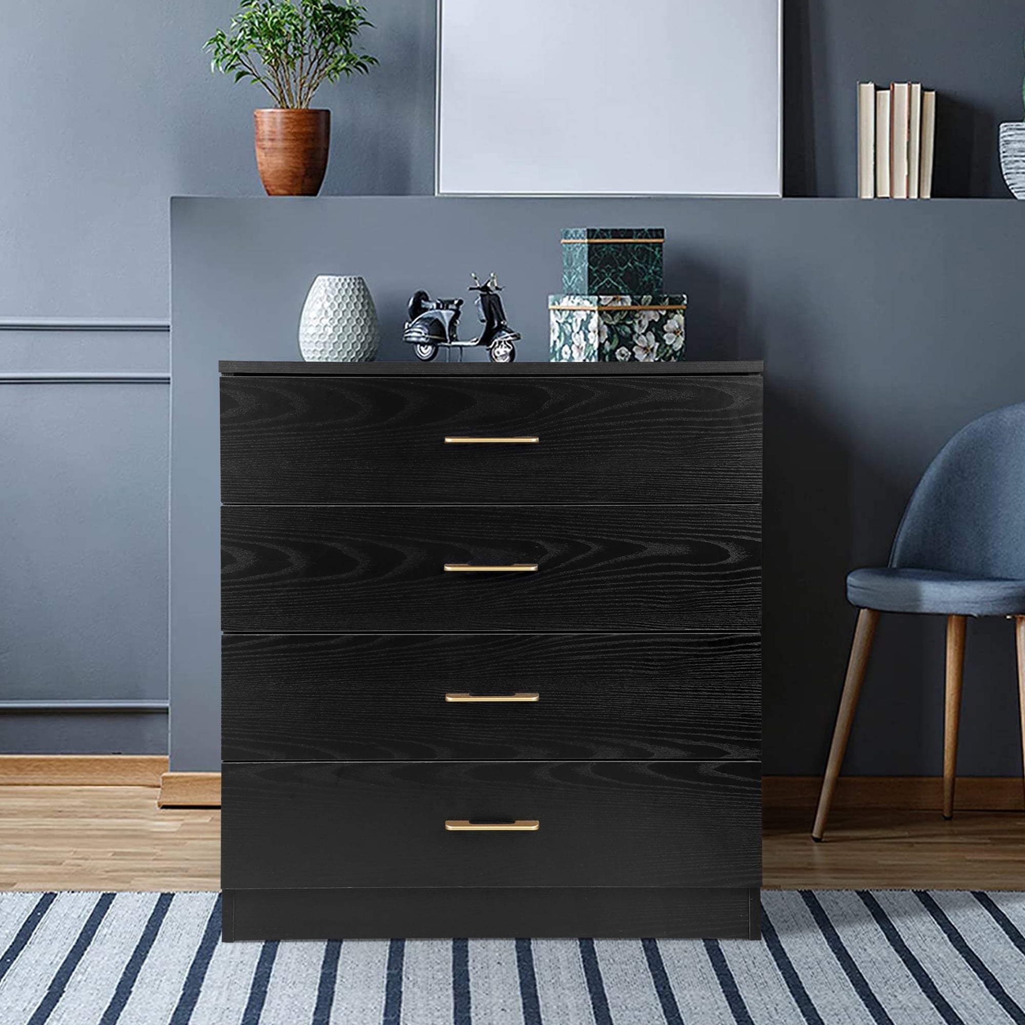 SYNGAR Modern 4 Drawer Dresser Storage Wood Dresser with Easy
