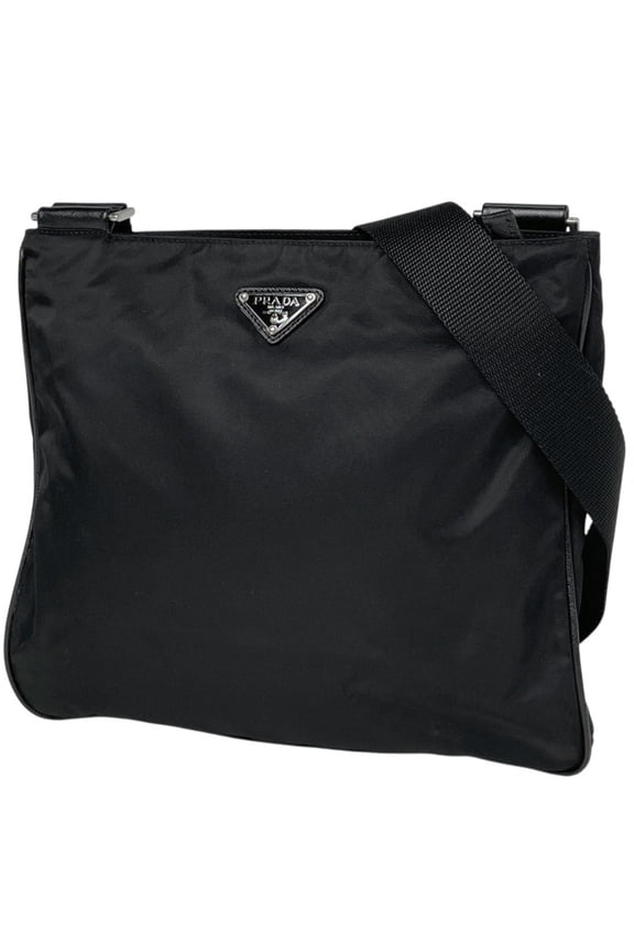 Pre-Owned Prada logo plate shoulder bag, crossbody, nylon, nero (black), women's (Fair)