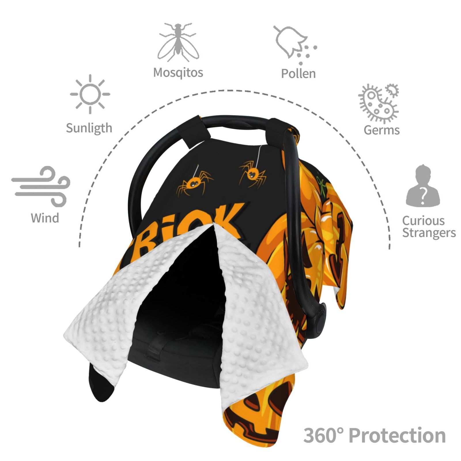 Car Seat Cover Baby - Halloween Pumpkin Trick or Treat (2) Breathable Infant Car Seat Cover for Baby Carseat, Lightweight Comfort Baby Essentials Must Haves Newborn Stuff for Girl Boy