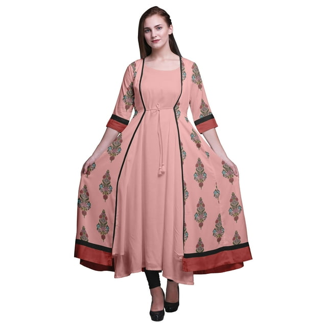 Bimba Robe Anarkali Imprimée pour Femmes Kurti Longue Évasée Style Chic Kurta Ethnique