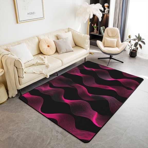 Pink Black Striped Area Rug for Living Room, Ombre Geometric Washable Rugs for Bedroom Home Office, Geometry Decorative Accent Rug, Modern Gradient Lines Soft Non Shedding Carpet, 5x7