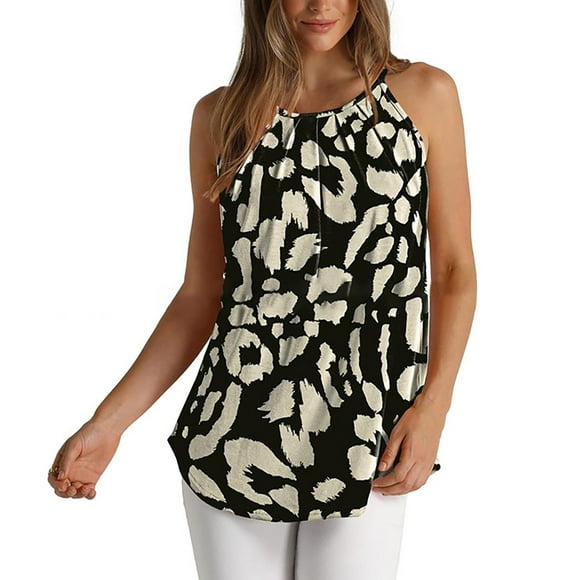 Débardeurs et Camisoles pour Femmes Liquidation Gilet Mélangé pour Femmes Gilet Sans Manches Imprimé Décontracté Ample Plissé Camisole à Bretelles Spaghetti