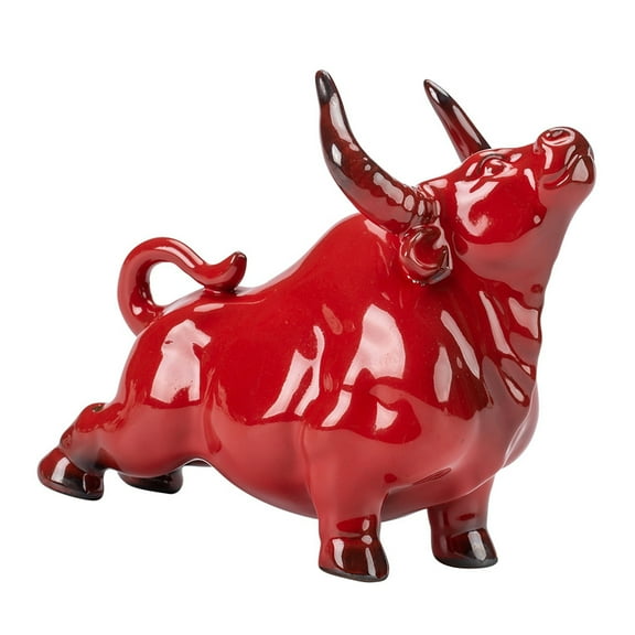 Gold Ornaments Home Red Porcelain Bull Statue Adorable Ox Figure