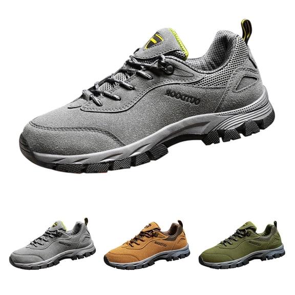AUDeals Mens Suede Low Top Hiking Shoes Extra Wide Lightweight Non Slip Cushion Outdoor Sneakers (Grey, 11.5)