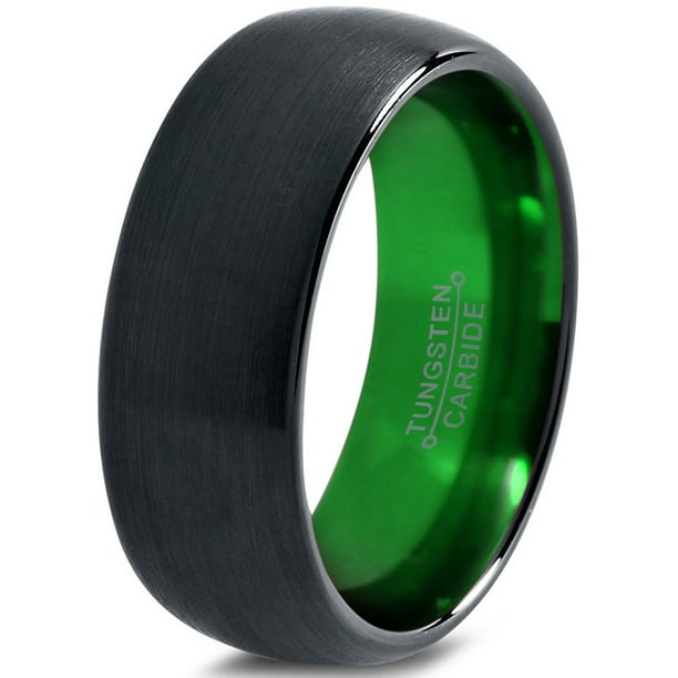 Tungsten Wedding Band Ring 8mm for Men Women Green Black Domed Brushed Polished Lifetime Guarantee