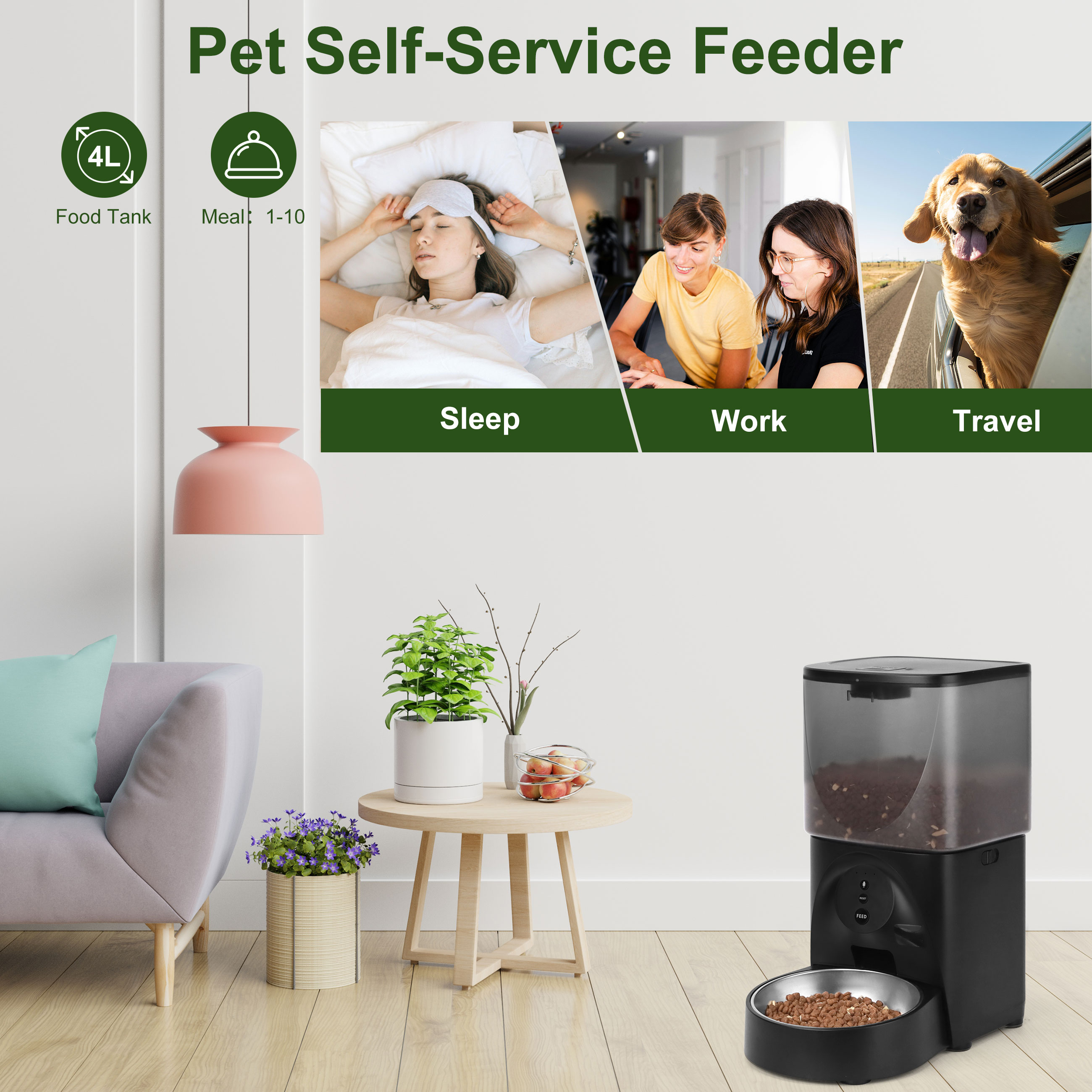 Cobectal Automatic Dry Cat Feeder with Adjustable Station, Voice Control & Dual Power Supply