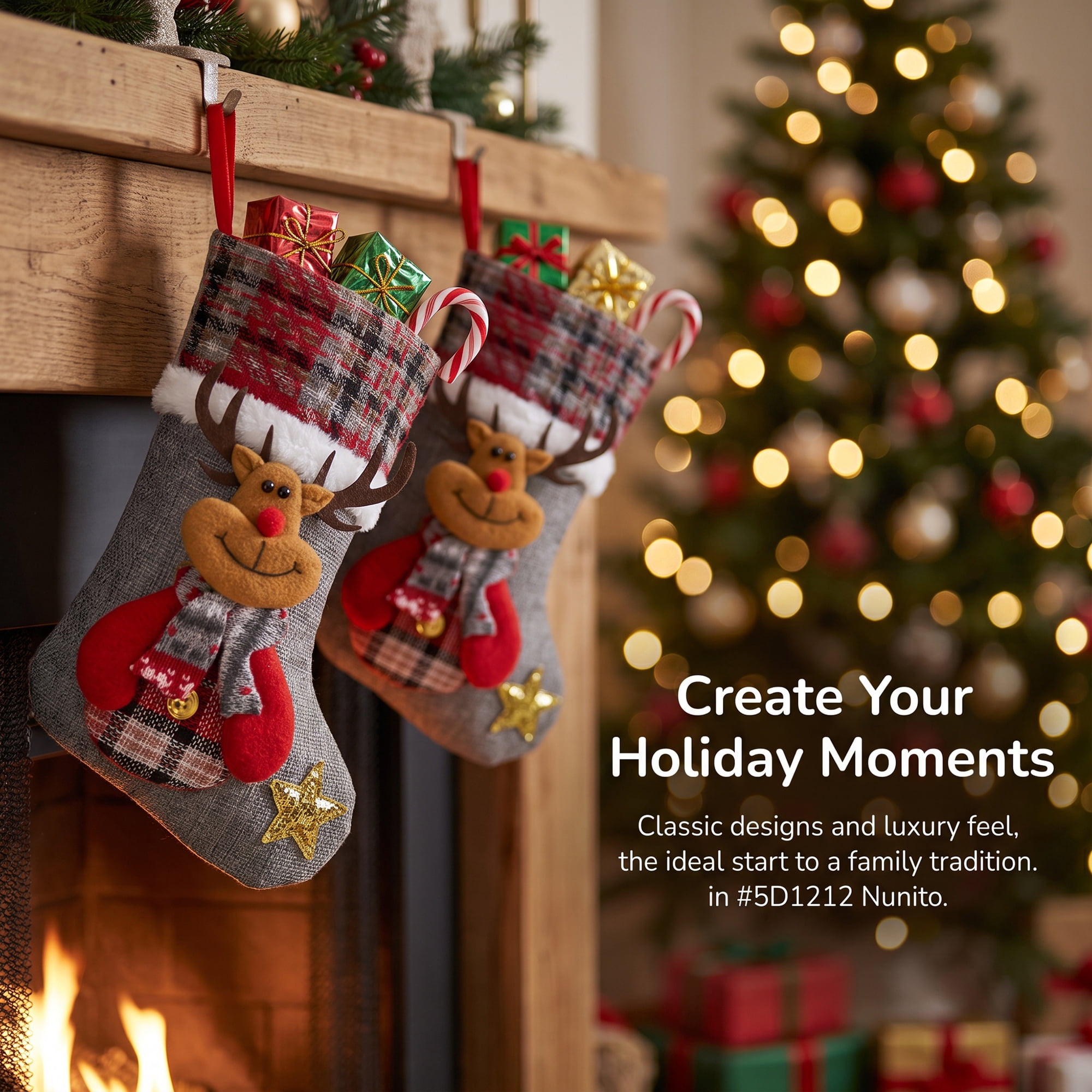 Unique Bargains Novelty Cartoon Christmas Stockings Assorted Garland Accents Gray Deer 8"