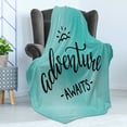 thumbnail image 4 of Adventure Soft Flannel Fleece Blanket, Monochrome Simplistic Lettering on a Abstract Pale Blue Backdrop, Cozy Plush for Indoor and Outdoor Use, 50" x 70", Charcoal Grey and Turquoise, by Ambesonne, 4 of 5