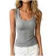 thumbnail image 2 of IUYRTFE Women Round Neck Sleeveless Stretch Tank Top Solid Color Basic Summer Cami, 2 of 6