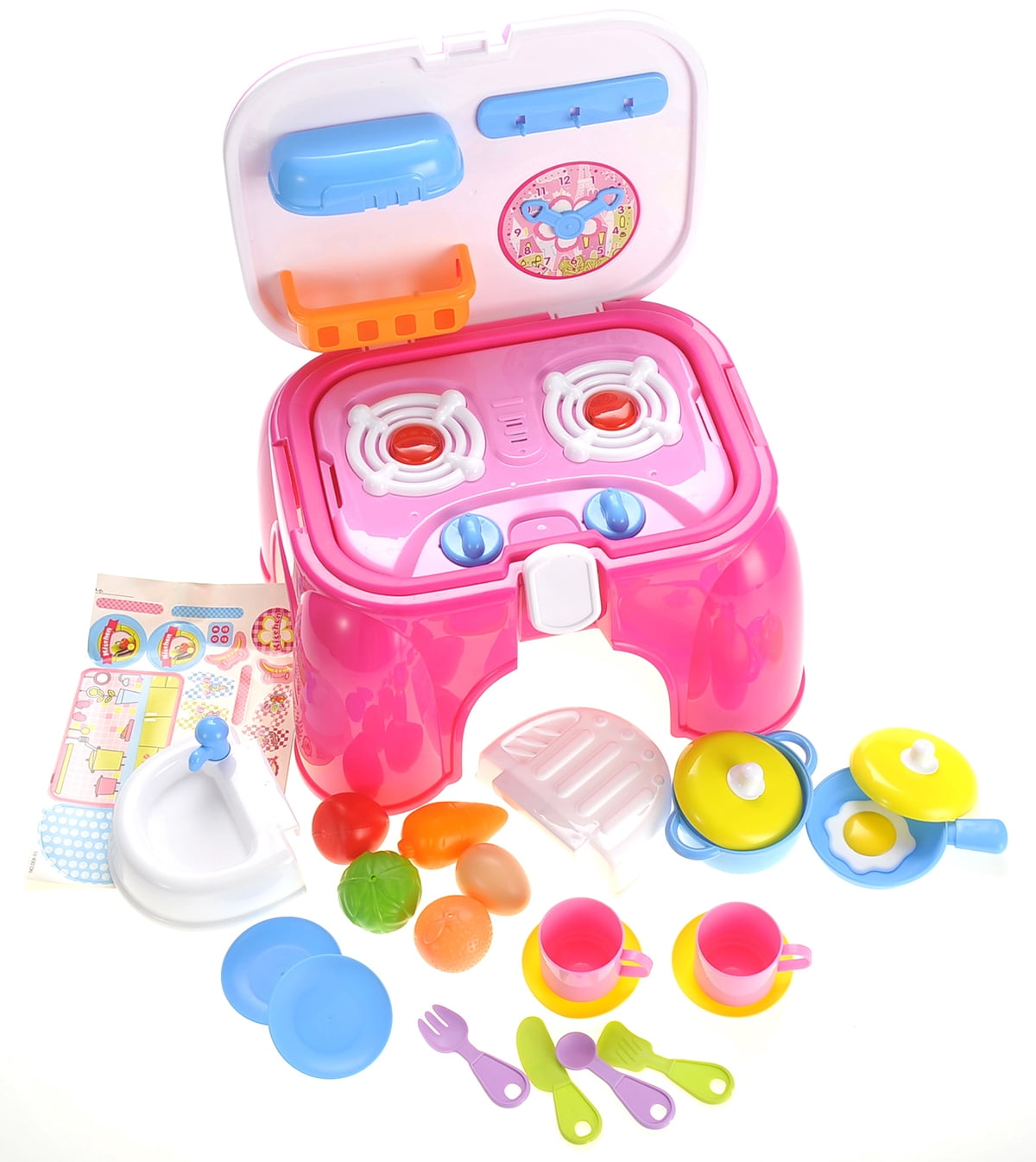 Kitchen Connection Portable Kids Kitchen Cooking Set Toy With Lights And Sounds, Folds Into Stepstool