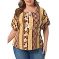 thumbnail image 2 of DARING DIVA Women's Plus Boho Tops Floral Tied V Neck Blouse Shirts 2X Brown, 2 of 6