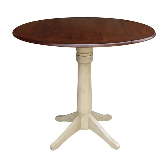 42" Round Dual Drop Leaf Pedestal Table - 36.3"H Almond Espresso Finish