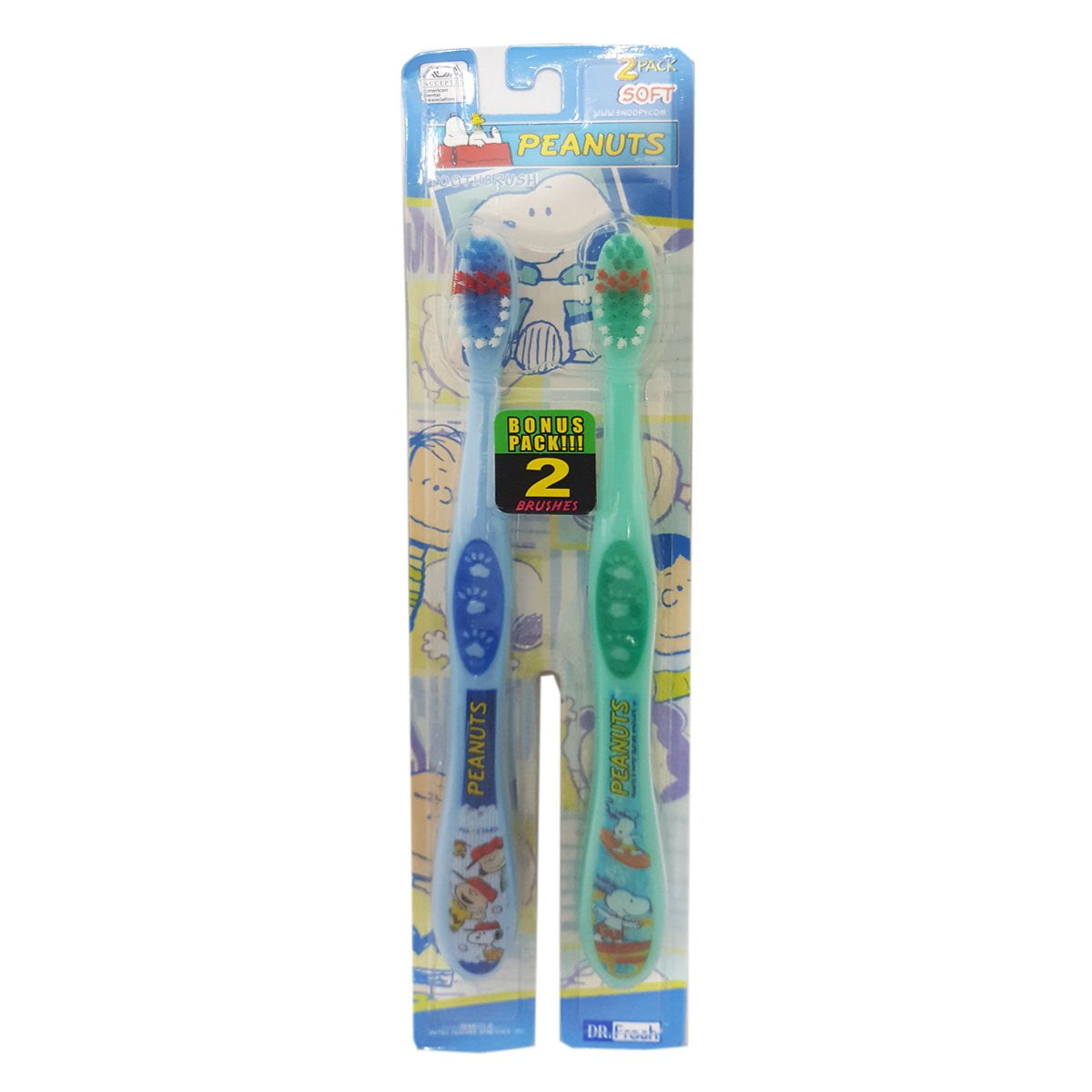 Peanuts Snoopy Charlie Brown Soft Toothbrush Bonus 2Pack (Blue, Green