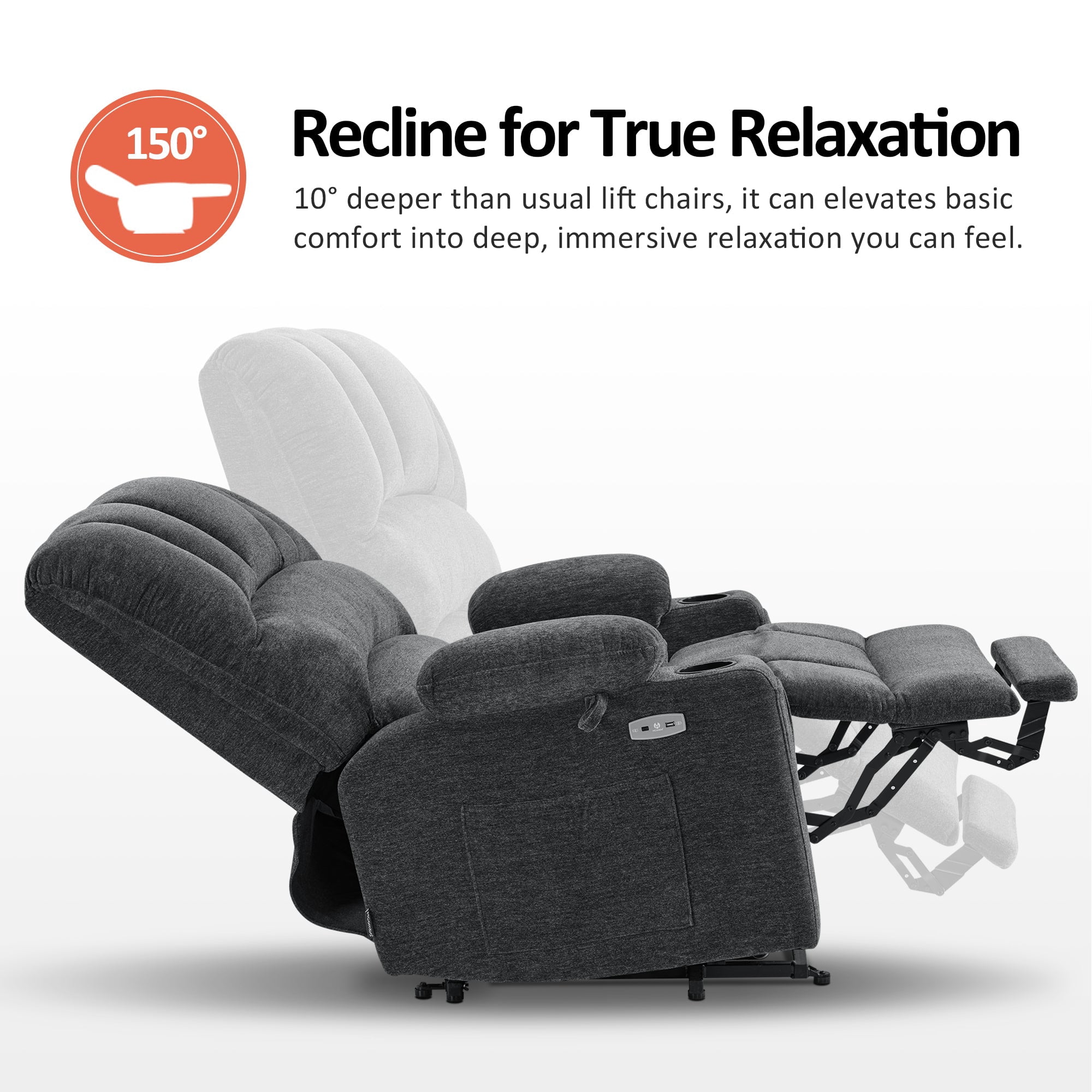 MCombo 27.2'' Extra-Wide Seat Oversized Power Lift Recliner for Big Tall, Fabric(Large-Wide, Dark Grey)