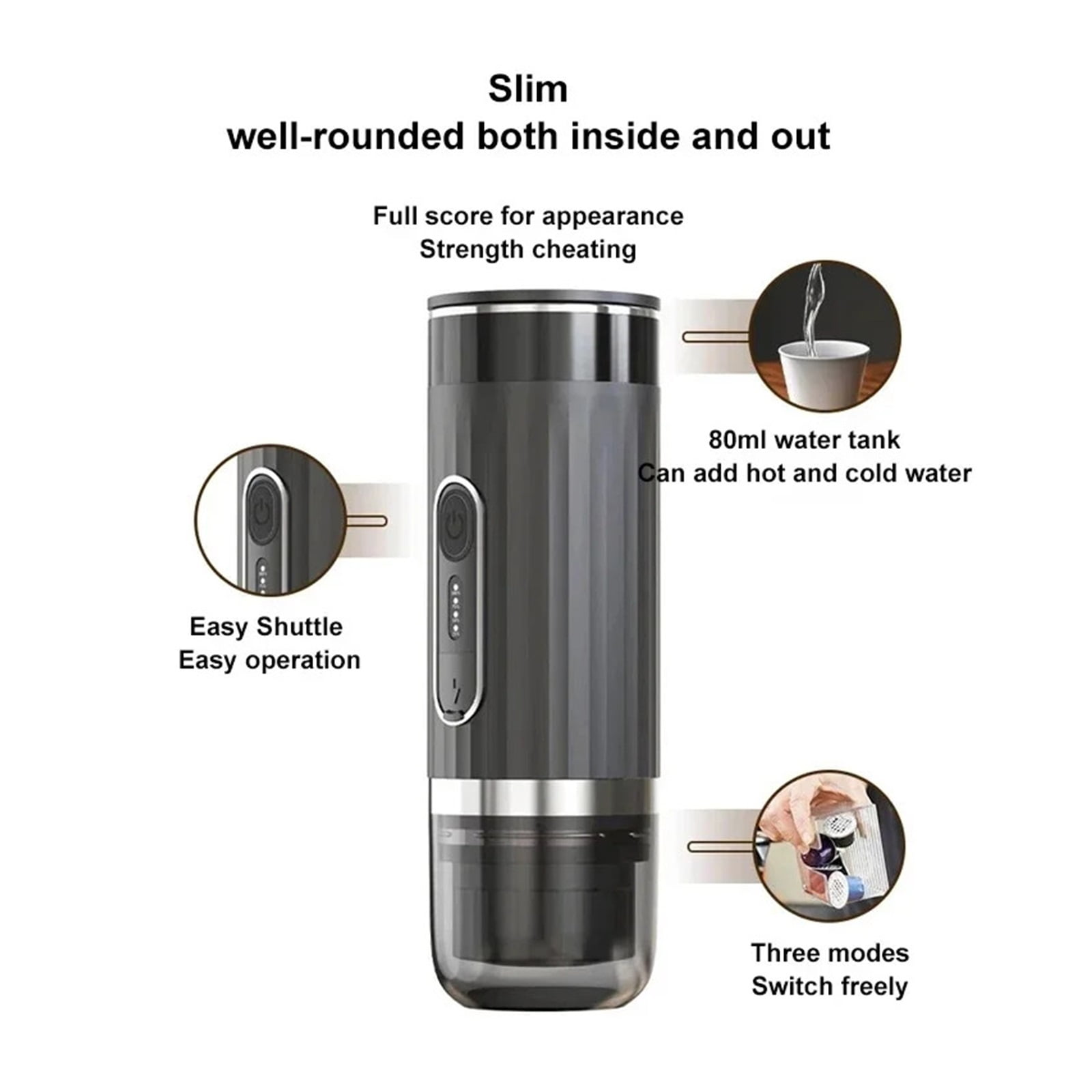 Portable Italian Espresso Machine 3-in-1 Capsule Powder Electric Outdoor Car Mounted Wireless Heating Coffee Machine Fast Char ,Portable