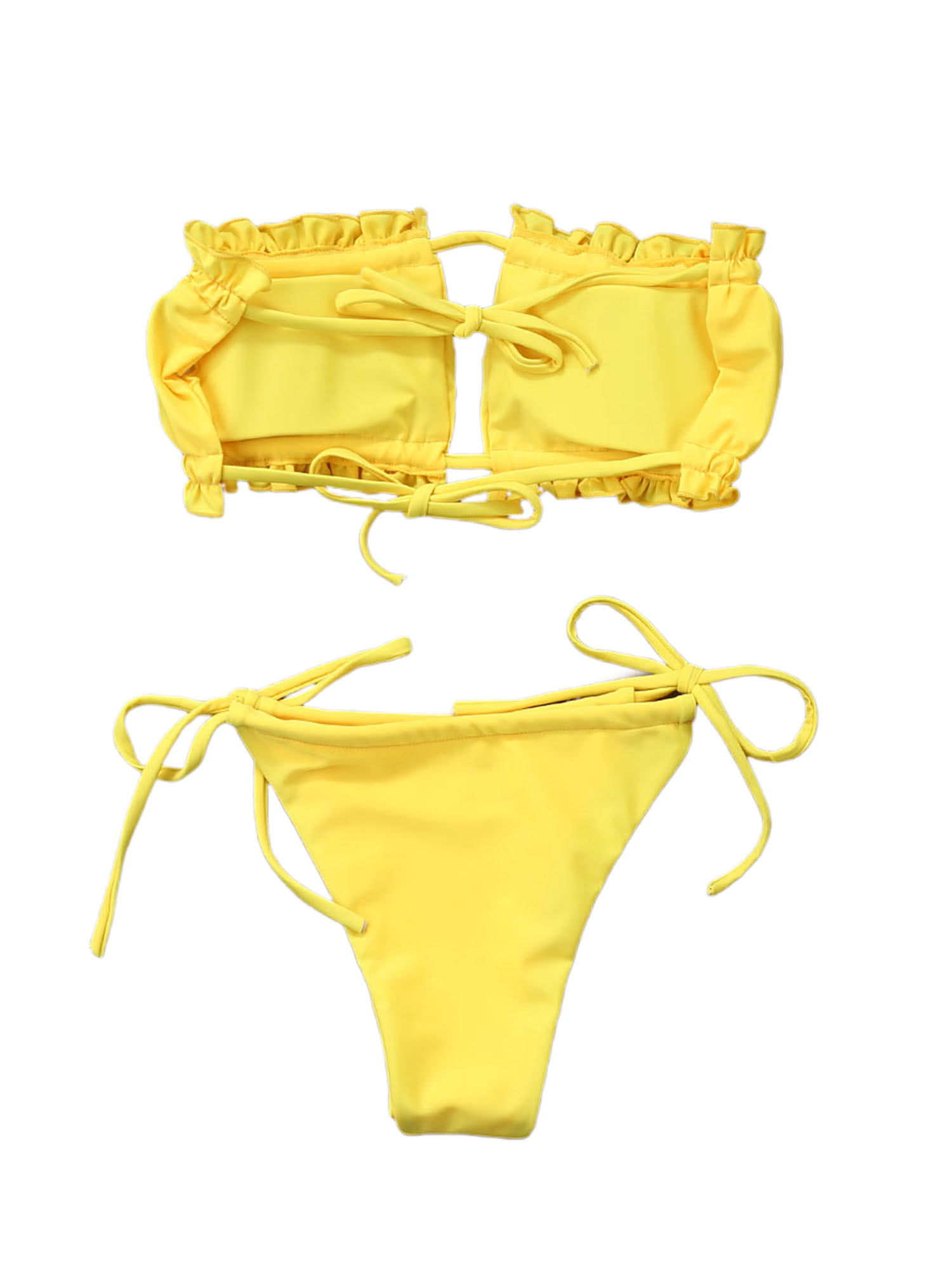Eyicmarn Womens Girls Strapless Ribbed Tie Back Ruffle Cutout Bandeau Bikini Set Swimsuit - image 5 of 6