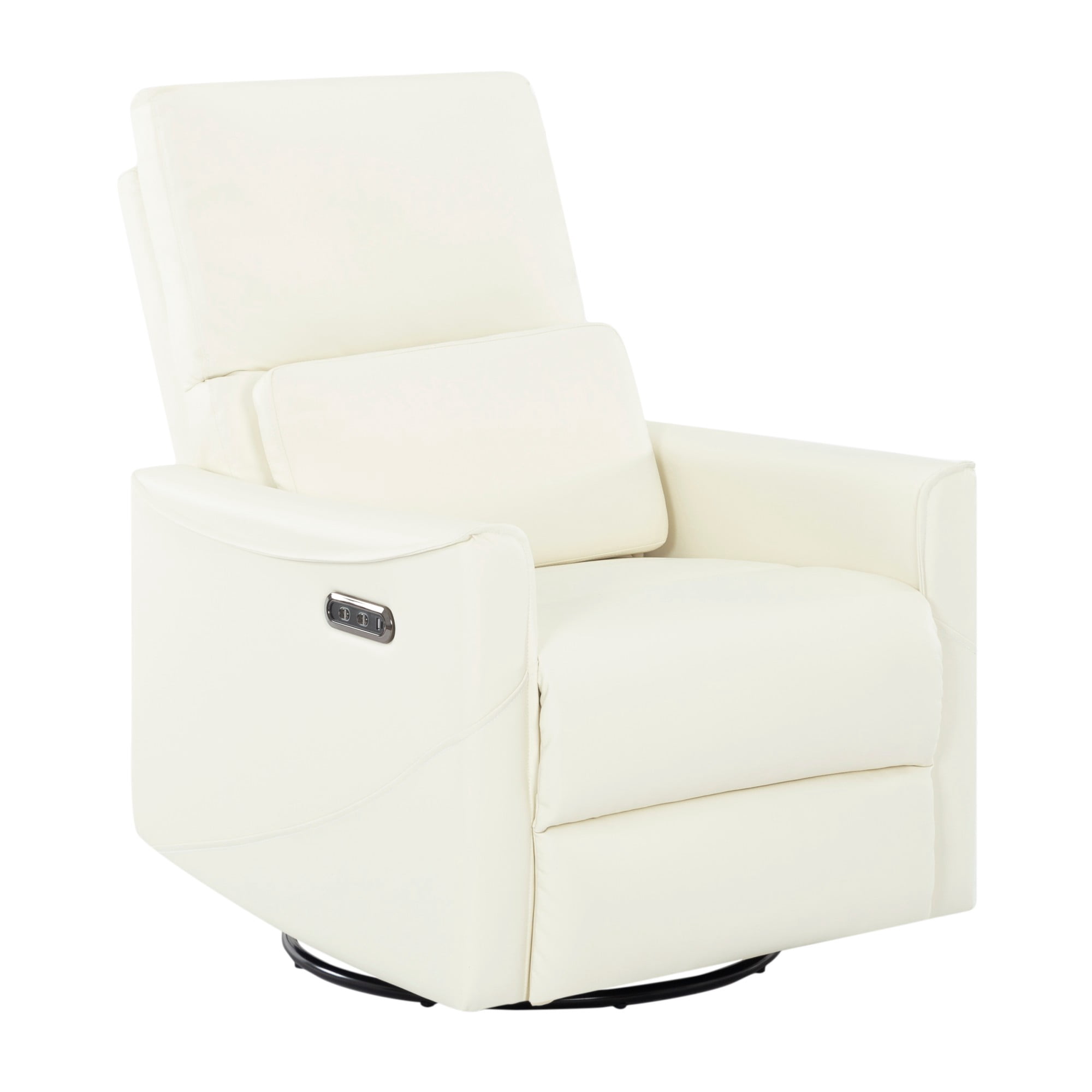 BSHTI PU Leather Electric Swivel Glider Recliner Chair with Rocking Function, Modern Comfort Seating for Living Room, Bedroom（Beige）