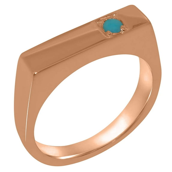 LBG British Made Real Solid 9k Rose Gold Natural Turquoise Mens Band Ring - 33 size options - Size 6.25