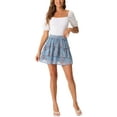 thumbnail image 2 of INSPIRE CHIC Women's Layered Ruffle Hem Elastic Waist A-Line Skater Floral Mini Skirt M Blue, 2 of 6